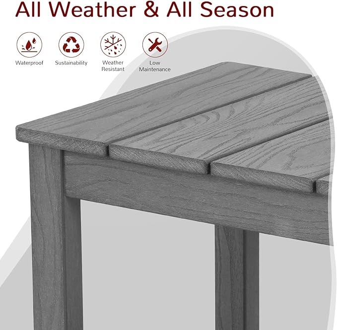Stoog All-Weather Patio Side Table, 2-Tier Rectangular Outdoor Side Table, Adirondack Side Table, Easy Maintenance, Grey
