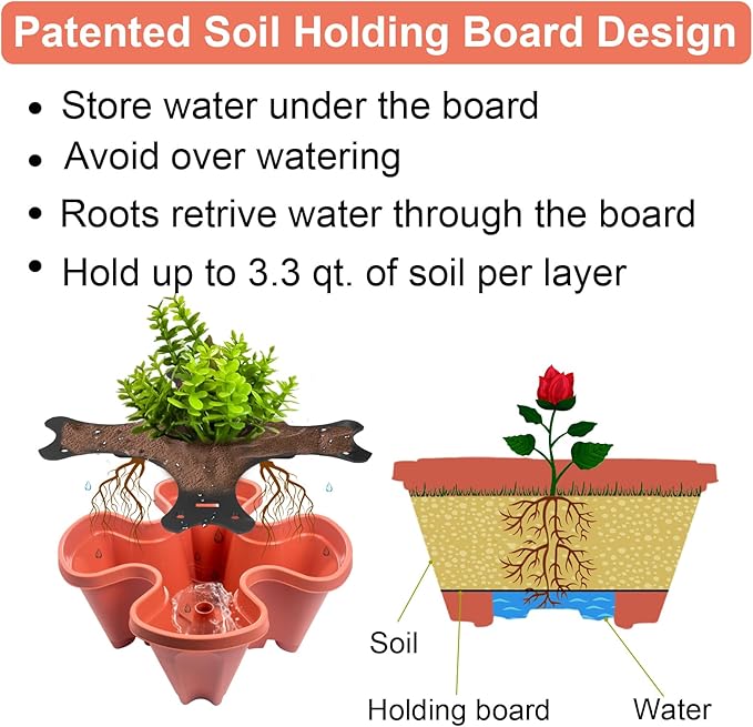 GameXcel Vertical Planter, 5 Tier Stackable Strawberry Planter with Garden Tool Set, Movable Indoor/Outdoor Garden Herb Pot for Growing Vegetables and Succulents, Red
