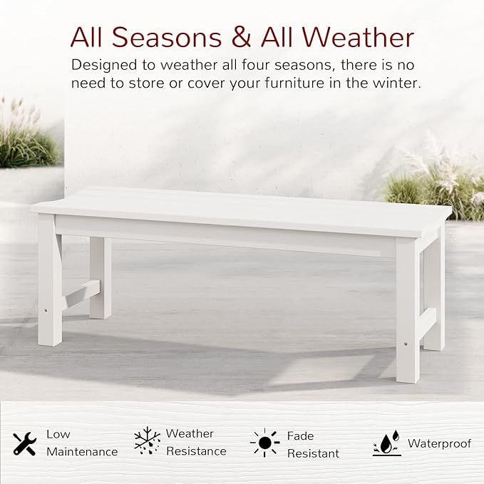 Stoog Outdoor Bench Set of 2, 2-Person Backless Outdoor Benches Weatherproof, Never Rot or Fade, White