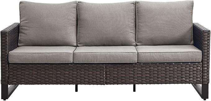 Belord Outdoor Couch Patio Furniture: Wicker Patio Sofa with Deep Seat High Back, 800Lbs Weight Capacity Oversize Outdoor Seating 3 Seater Rattan Couch, Anti-Rust Frame, Brown