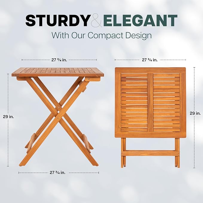IDZO Legolas FSC Acacia Wooden Folding Table, Heavy Duty 270lbs Capacity, Elegant & Rustic Design for Garden, Backyard, Porch, Patio, Easy Assembly