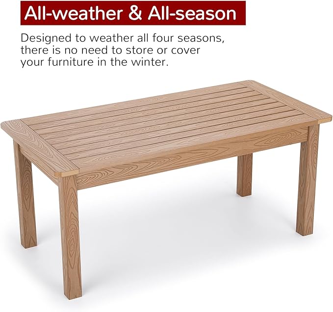Stoog All-Weather Outdoor Coffee Table, HIPS Patio Coffee Tables for Outdoor, Modern Rectangle End Table for Backyard, Porch, Garden, Pool & Deck, Teak