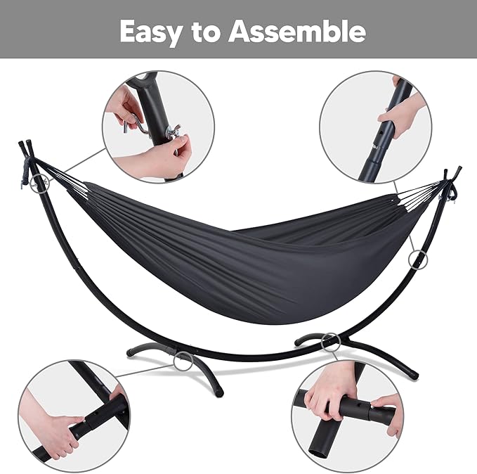 SUNCREAT Hammocks Standing Patio Hammock, Portable Hammock with Stand Foldable, Dark Gray