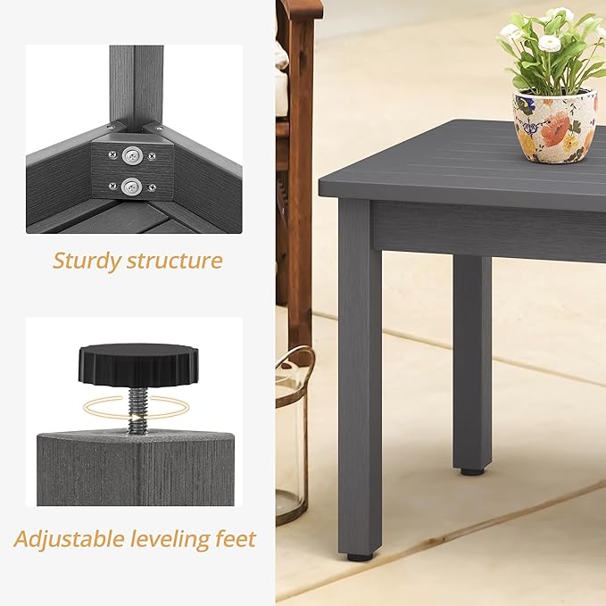 LUE BONA Outdoor Coffee Table Rectangle, 42.5" HDPS Patio Coffee Tables for Outside, All Weather Patio Coffee Table with Slatted Tabletop for Deck, Garden, Balcony, Indoor or Outdoor Use, Dark Gray