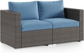 Wisteria Lane 2 Piece Patio Furniture Set of 2 Seats,Outdoor Wicker Patio Loveseat Sofa with Cushion, Outdoor Sectional Corner Sofa for Garden Backyard, Blue