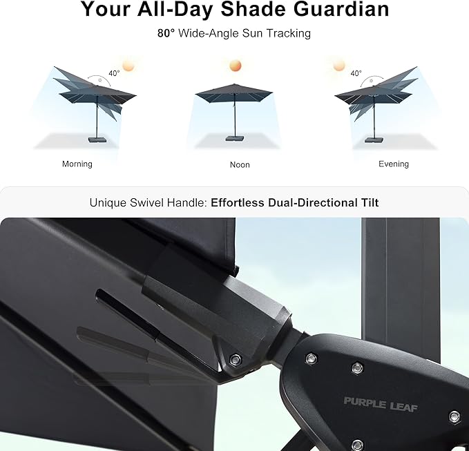 PURPLE LEAF 8' X 8' Tilting Patio Umbrella with Base Outdoor Cantilever Swivel Square Umbrella with Tilt Aluminum Offset Umbrella with 360-degree Rotation for Garden Deck Pool Patio Grey
