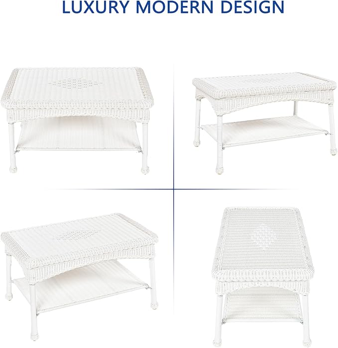 White Wicker Patio Coffee Table