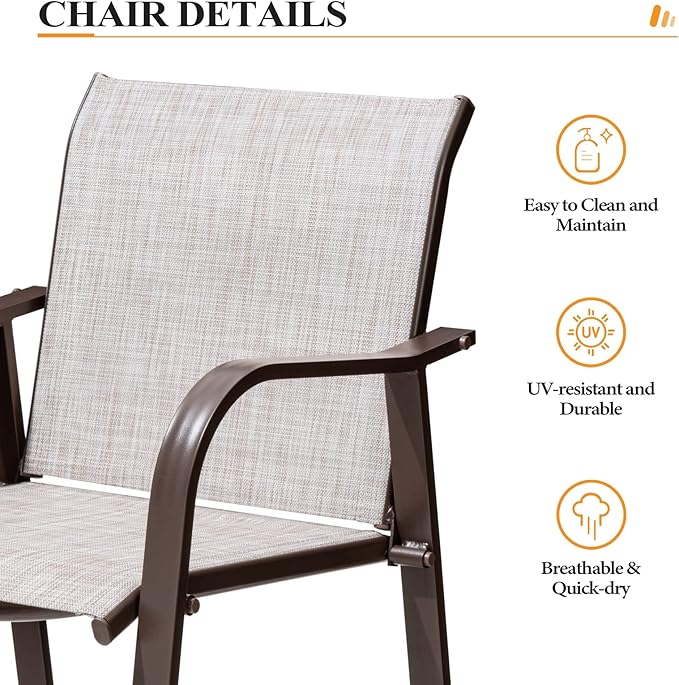 Crestlive Products Outdoor Bar Stools Set of 2, Counter Height Bar Stool All-Weather Patio Furniture with Armrests, Patio Aluminum Bar Stools for Garden Backyard Lawn, 27.5'' Seat Height (Beige)