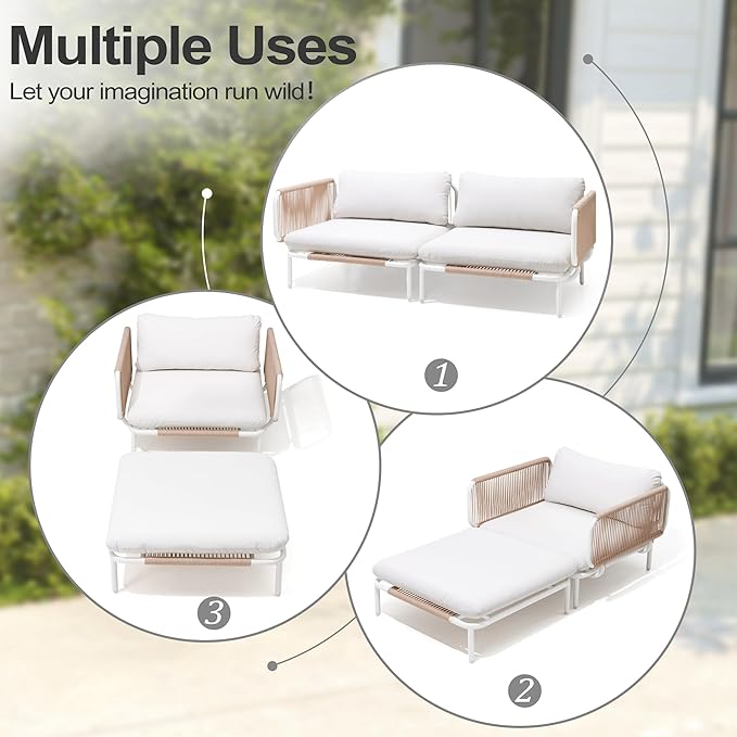 Patio Furniture Set, Outdoor Patio Furniture 31" Oversized Metal Patio Sectional Sofa, 2-Seat Conversation Set with Cushion, Beige