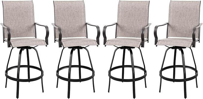 Vongrasig 4 Piece Patio Swivel Bar Chairs, All Weather Metal Textile High Swivel Bar Stools Chairs, Outdoor High Top Bistro Set for Backyard, Lawn Garden, Balcony, Taupe