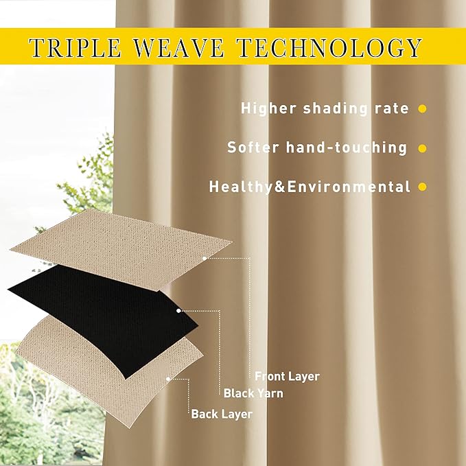 NICETOWN 2 Panels Outdoor Curtains Waterproof Pocket & Back Tab on Top & Bottom, Thermal Insulated Windproof Sun Blocking Outside Privacy Drapes for Patio with Fixed Rope, W84 x L95, Biscotti Beige