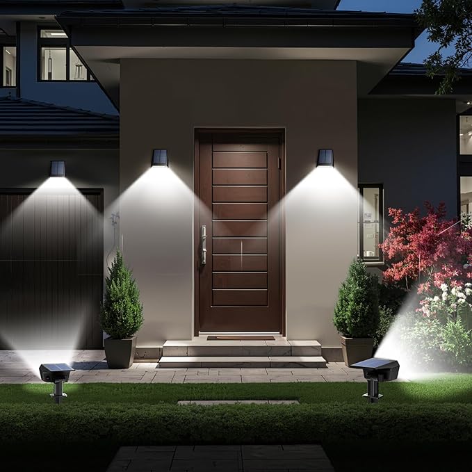 TECKNET Spot Lights Outdoor with 59 LED, 6 Pack Solar Lights Outdoor Waterproof IP65, Auto On/Off Solar Spot Lights, 3 Lighting Modes Solar Powered Garden, 2-in-1 Solars Landscape Light (Cool White)