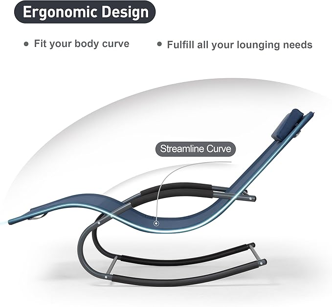 Outdoor Lounge Chair with Pillow, Pool Chaise Lounge Chair Set of 2, Navy Blue