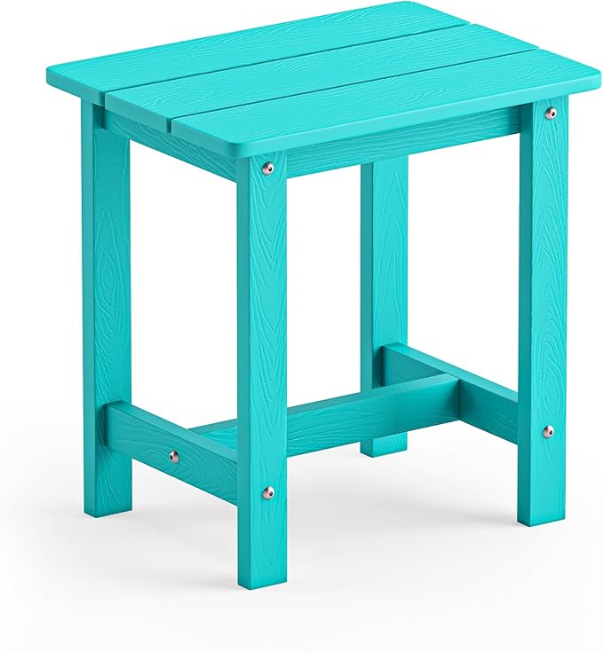 LUE BONA Outdoor Side Table, HDPS Small Outdoor Table, Adirondack Side Table, Outside End Table for Patio, Porch, Deck, Weather Resistant/Easy Maintenance/Indoor or Outside Use, Aruba Blue