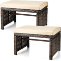 2 Pcs Patio Rattan Ottomans Outdoor Wicker Ottomans Patio Footstool Footrest with Removable Cushion Soft Zippered Cushions Function Footstool Seat Table for Backyard Balcony Poolside(Beige, Brown)
