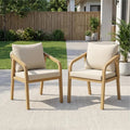 Wisteria Lane Acacia Patio Dining Chairs Set of 2, Outdoor Wood Chairs with Thick Cushions, Modern Patio Seating with Woven Rope Backrest for Porch, Backyard, Garden, Indoor Use, Beige