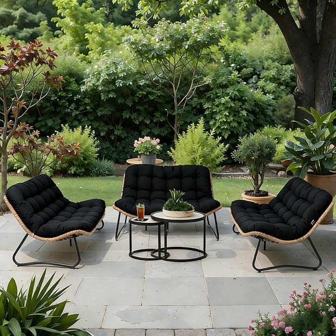 Crestlive Products Outdoor Loveseat 3PCS, Outdoor Sofa Set, All-Weather Boho Rattan Patio Furniture with Soft Cushion for Deck, Balcony, Poolside, Backyard (Without Table)