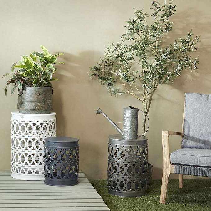 Deco 79 Metal Side End Accent Table Indoor Outdoor Nesting End Table with Carved Trellis Design, Set of 3 Side Table 23", 19", 15"H, Multi Colored