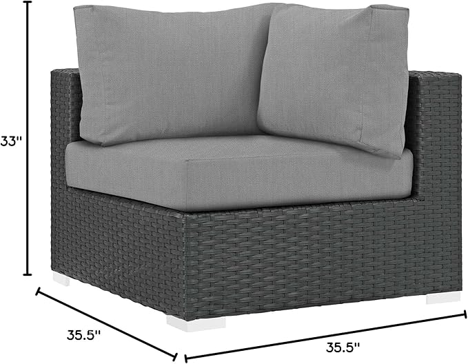Modway Sojourn Wicker Rattan Outdoor Patio Sunbrella Fabric Corner in Canvas Gray
