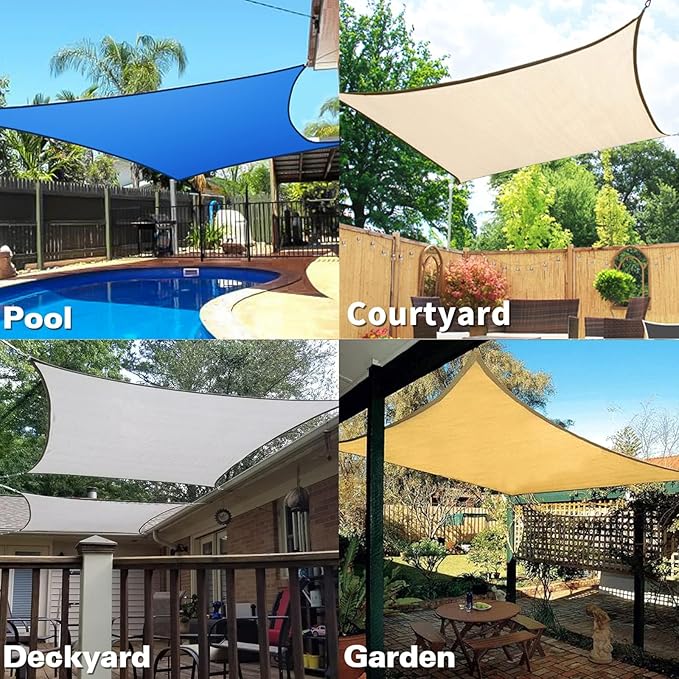 KANAGAWA Sun Shade Sail Curved 24'X24' Sand Rectangle Outdoor Shade Cover UV Blovk Canopy for Patio Garden Backyard Heavy Duty Permeable 185GSM (We Make Custom Size)