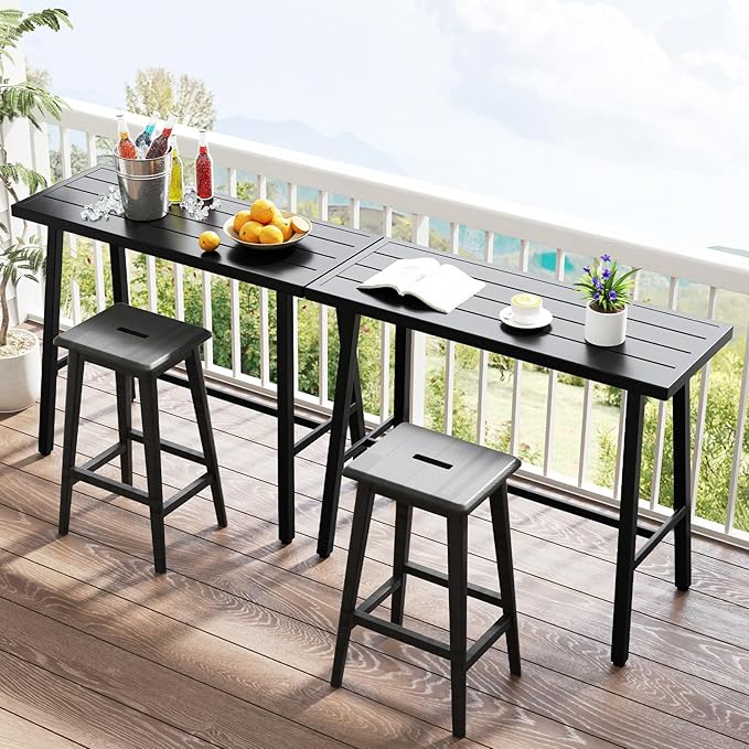 COSTWAY 36" Outdoor Bar Table, Rectangular High Pub Table with Adjustable Foot Pads, Patio Counter Height Dining Table for Balcony, Backyard, Indoor, Black