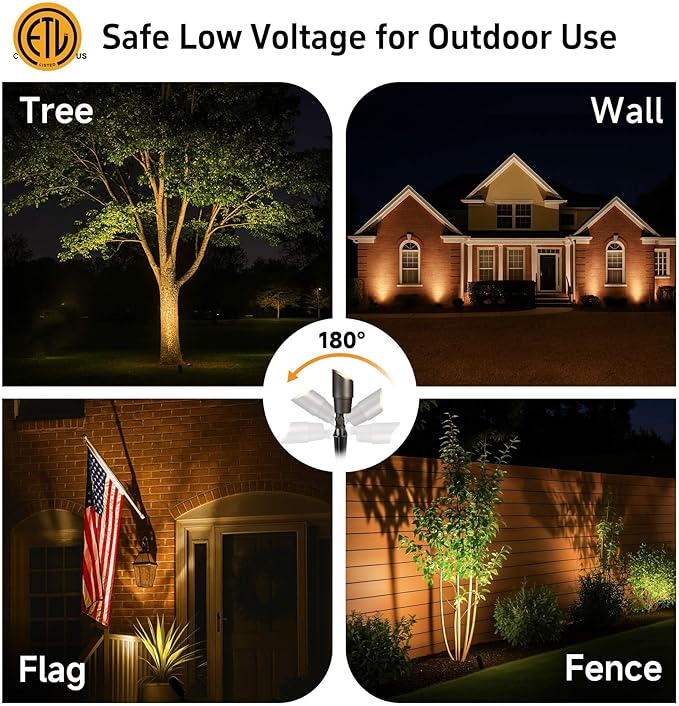 Gardenreet LED Spot Light Outdoor - Die-Cast Brass 12V Uplighting Waterproof, Low Voltage Landscape Lights Metal, Bronze for Fence Fountain with Warm White MR16 Replaceable Bulbs (12 Pack)
