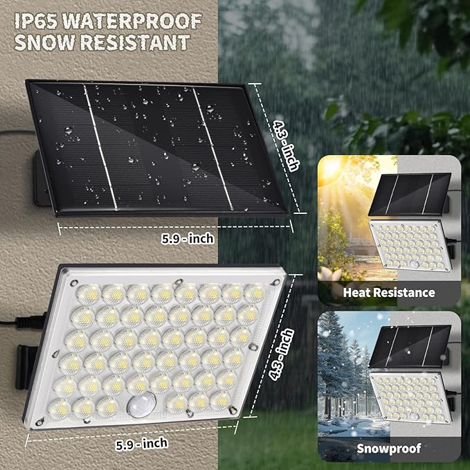 184 LED Solar Lights Outdoor, Waterproof Solar Motion Sensor Flood Lights Outside with 3 Modes Adjustable, Auto On/Off, 20Ft Cable for Porch, Patio, Garden, Garage,Yard, 4 Packs