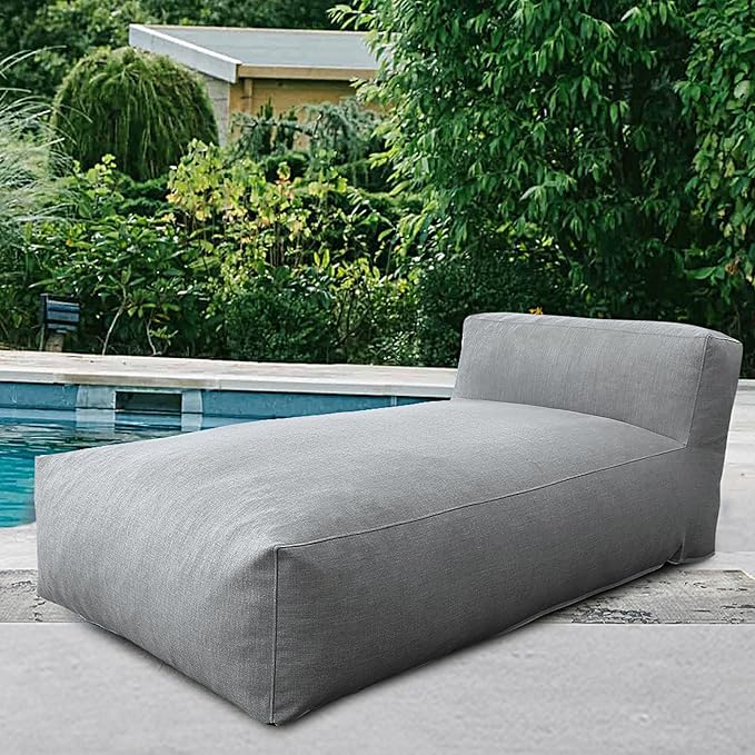 Outdoor Bean Bed Chair Sun Lounger, Outdoor Couch Sofa for Patio & Pool, Foam Filling Day Bed Furniture, Comfy Lazy Sofa for Outside, Water-Resistant Seating (Dark Gray, 70'' L)