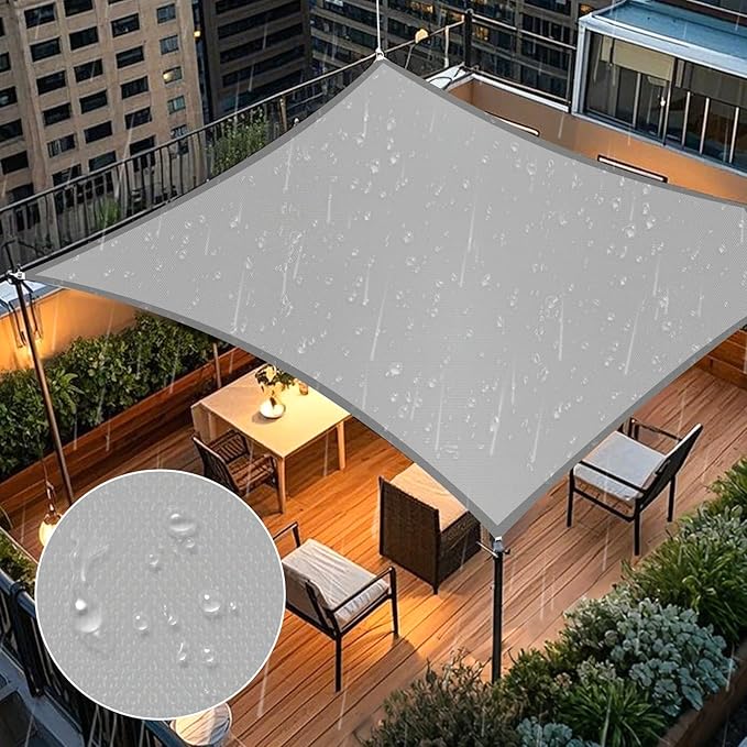 Artpuch Waterproof Sun Shade Sail, 8'x10' Light Grey Rectangular, UV Resistant Rain Canopy, Curved Edges Shade Cloth for Outdoor Patio, Deck, Yard (Customizable)