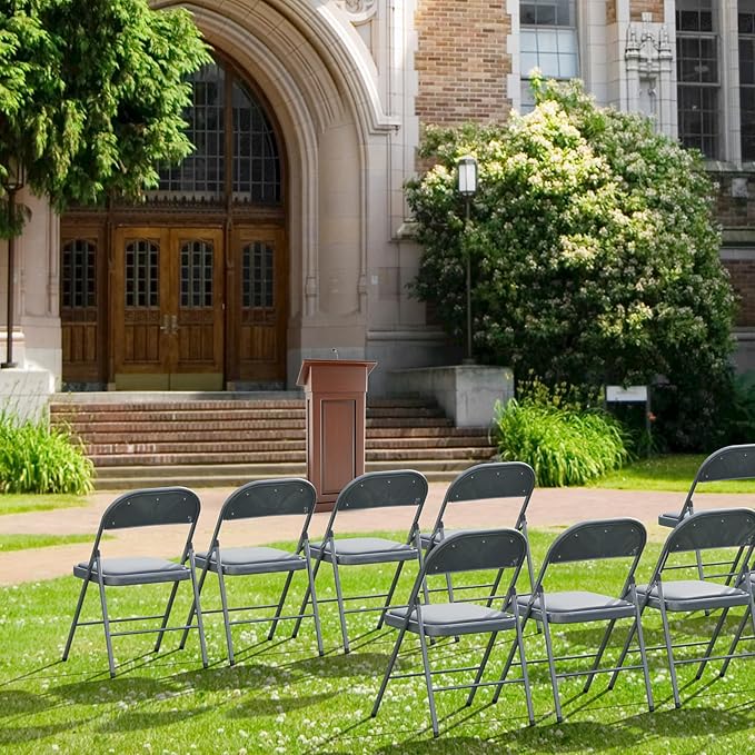 VINGLI 4 Pack Folding Chairs with Padded Seats, Metal Frame with Pu Leather Seat & Back, Capacity 350 lbs, Gray