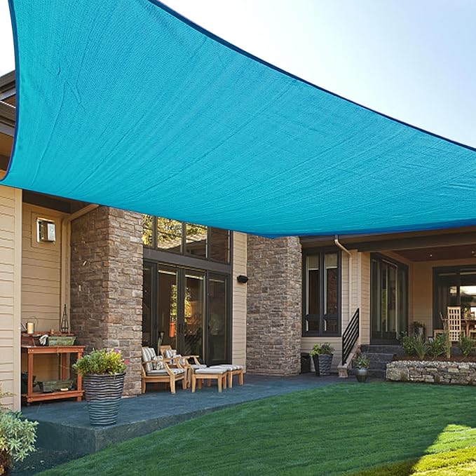 LOVE STORY Custom Size 16'x18' Turquoise Blue Sun Shade Sail Rectangle UV Block Canopy Patio Sail Sunshades Fabric for Outdoor Garden Carport (We Make Custom Size)