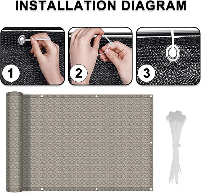 LOVE STORY Balcony Privacy Screen, 3'x10' Deck Shield Screen Fence Cover,UV Protection and Weather-Resistant, 3 FT Height for Deck, Patio, Backyard, Outdoor Pool, Porch, Railing, Beige-Grey