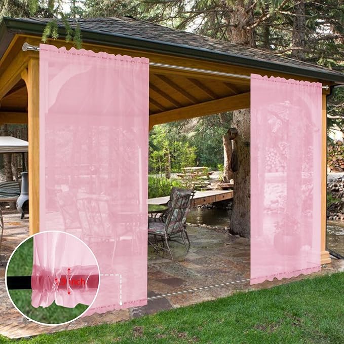 SpaceDresser Waterproof Outdoor Sheer Curtains for Patio - 4 Panels Rod Pocket Indoor Voile Sheer Curtain for Living Room,52W x 120L inch,Light Pink