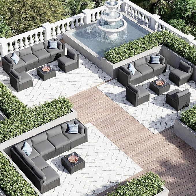 Aoxun Patio Furniture Sets, 2-Piece Outdoor Patio Furniture with Thick Cushions, Wicker Outdoor Conversation Set Sectional Sofa for Backyard, Poolside