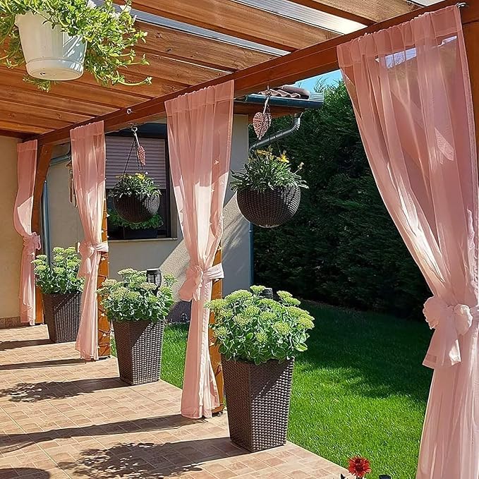 SpaceDresser Waterproof Outdoor Sheer Curtains for Patio - 2 Panels Rod Pocket Indoor Voile Sheer Curtain for Living Room,52W x 120L inch,Blush