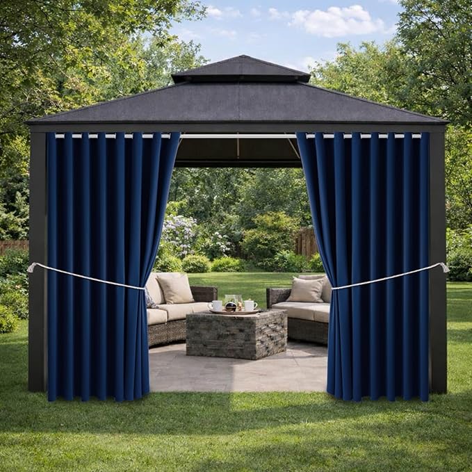 Waterproof Outdoor Curtain W105 x L84 - Grommet Top Sunlight Blocking Window Treatment Drapes Blackout Curtains for Home Bedroom Living Room Outdoor Patio Porch Pergola Cabana Gazebo (Navy, 2 Panels)