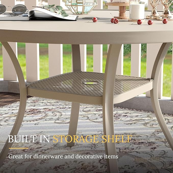 VICLLAX 7 Pieces Patio Dining Set, Outdoor Furniture Set Includes 47.2" Round Patio Table and 6 Patio Sling Chairs, Sandshell Color Tabletop and Fabric
