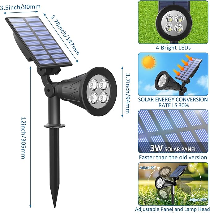 T-SUNUS Green Solar Landscape Spot Lights 4 Pack, IP65 Waterproof Garden Outdoor Spotlights Auto On/Off for St. Patrick's Day Halloween Christmas, Security Spotlight for Flag Tree Patio Driveway Pond