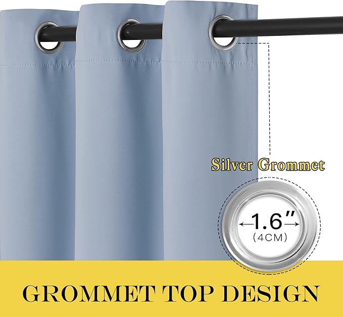 NICETOWN Blackout Curtain Drape for Bedroom - Light Reducing Thermal Insulated Solid Grommet Room Darkening Window Curtain 90 inches Long for Living Room (Vintage Blue, 1 Piece, W66 x L90)