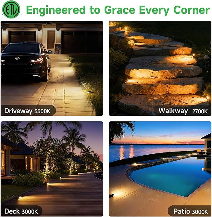 In Ground Landscape Lighting Low Voltage - 2700K-5000K 5 Color Selectable LED IP67 Well Lights, Turret Top 12V Outdoor in-Grade Light, ORB Aluminum for Driveway Garden Lawn 3W 170LM 4 Pack