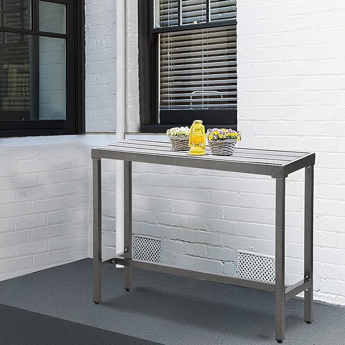 Outdoor Patio Counter Height Bar Table, 55" Rectangle for Patio, Garden, Yard, Balcony, Poolside (Gray)