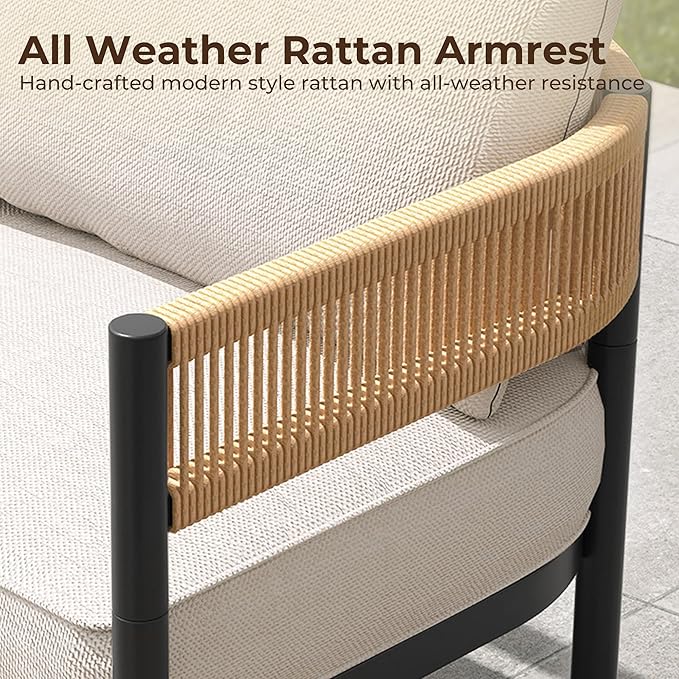 Grand patio 6-Piece Wicker Outdoor Furniture Set with 3-Seat Couch, Thick Cushions and Coffee Table, Patio Sofa Conversation Set for Backyard, Balcony, Natural