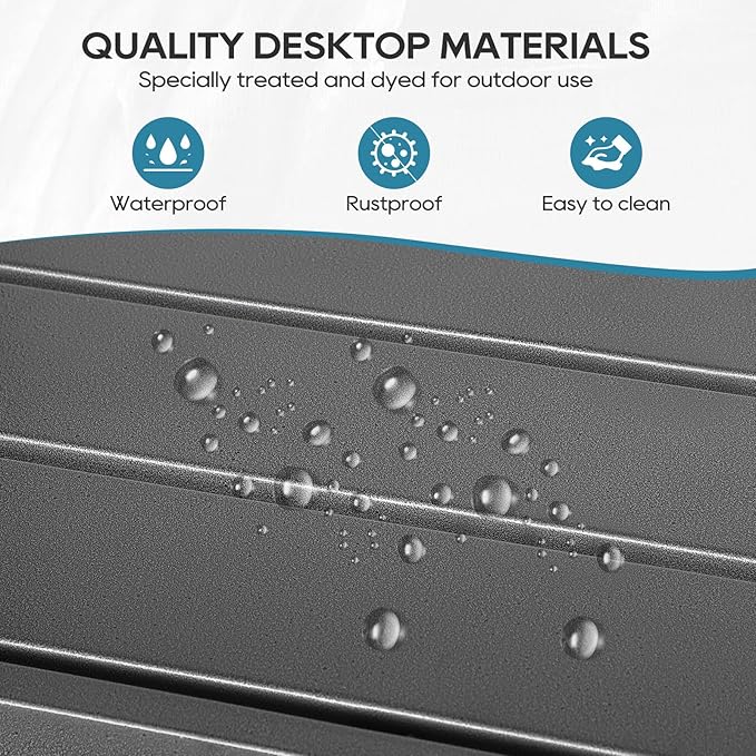Outdoor Bar Table, Patio Console Pub Height Tables with Powder Coated Steel Frame, Weather Resistant Waterproof Top for Hot Tub, Balcony, Garden, Yard, Poolside (Grey, 55" Bar Table)