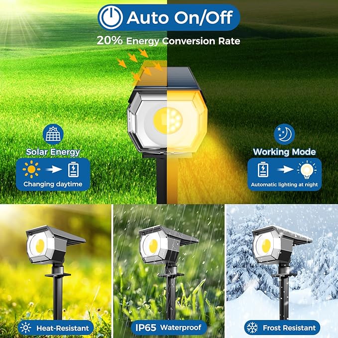 6 Pack Solar Spot Lights Outdoor, Solar Spotlights Outdoor Waterproof 2-in-1 Auto On/Off Landscape Lighting for Outside Yard Wall Garden Pathway(Warm White)