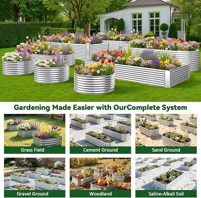4 Pack 2x2FT Round Raised Beds for Gardening, Corrugated Galvanized Steel Raised Garden Bed, Outdoor Metal Above Ground Garden Bed for Vegetables and Flowers-2x2FTx10Inch