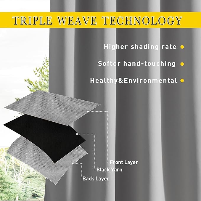 NICETOWN 2 Panels Outdoor Curtains Waterproof Pocket & Back Tab on Top & Bottom, Thermal Insulated Windproof Sun Blocking Outside Privacy Drapes for Patio with Fixed Rope, W52 x L95, Silver Gray