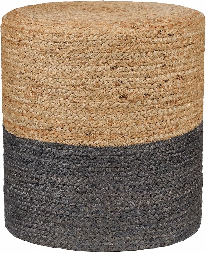 REDEARTH · Cylindrical Pouf Foot Stool Ottoman - Jute Braided Pouffe Poof Accent Sitting Footrest for The Living Room, Bedroom, Nursery, Patio, Lounge & Other Rooms (14.5”X14.5”X16”; Natural Gray)