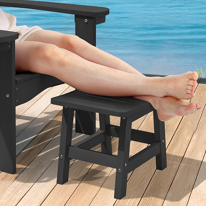 LUE BONA Outdoor Adirondack Ottomans, Footrest Footstool Set of 2, Outdoor Foot Rest for Patio, HDPS All Weather Waterproof Footrest Footstool for Adirondack Chair, Black