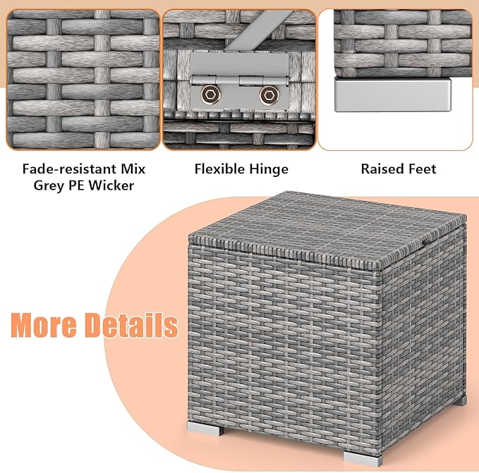 RELAX4LIFE Wicker Outdoor Storage Ottoman - 2-Piece Rattan Footstool w/Removable Cushion, Multipurpose Footrest Foot Stool Seating, Set of 2 Outdoor Ottomans for Patio Deck (Mix Grey-Black)