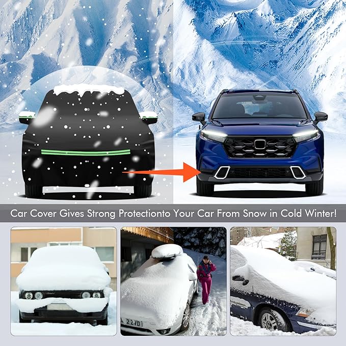 Car Cover for Honda CRV 1997-2025, Toyota RAV4 1996-2025, 210D Outdoor Waterproof UV Protection, Rain Sun Snow Protector with Cotton Layer, Zipper Door, Reflective Strip, Storage Bag